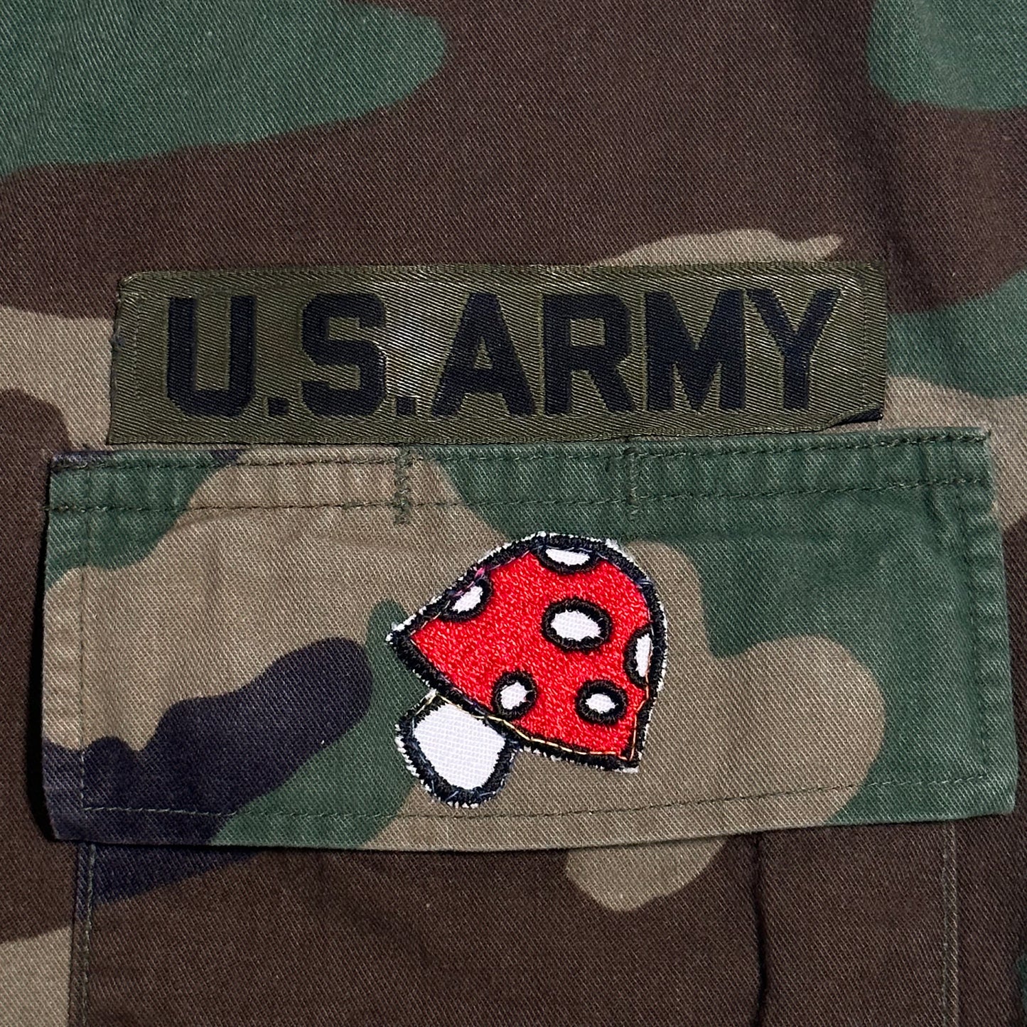 1/1 Upcycled Army Jacket w/ Custom Embroidery & Vintage 60's Patches